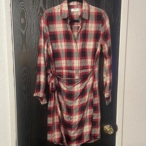 UNTUCKit Red and Black Plaid Long Sleeve Rachel Wrap Dress Size 4